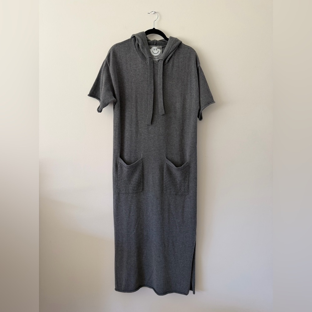 100% Organic Cotton Gray Knit Minimalist Hoodie Sweater Dress Women’s Large
